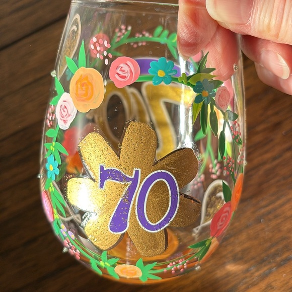 70th birthday painted wine glass - Picture 3 of 12